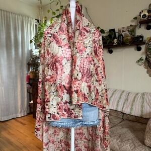 Vintage Sheer Floral Print Shawl Wrap Scarf Pink Mauve Boho Lightweight